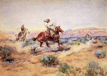  charles Pintura - Lazar a un lobo Indios americano occidental Charles Marion Russell